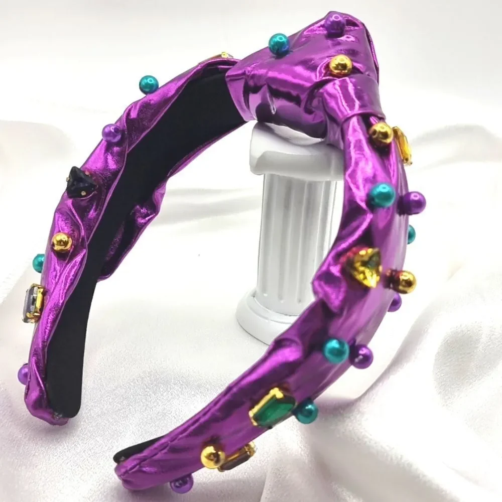 Mardi Gras jeweled Faux leather headband